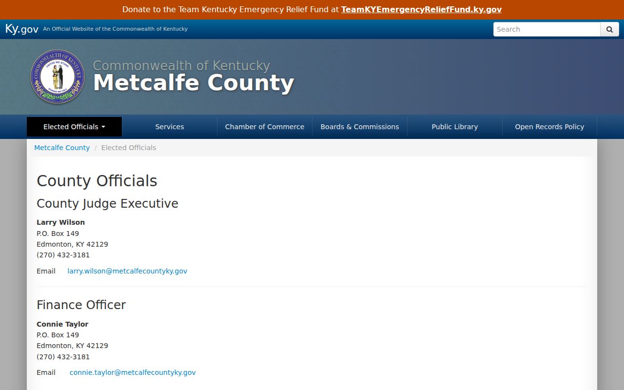 Metcalfe County arrest search contacts on the elected officials page