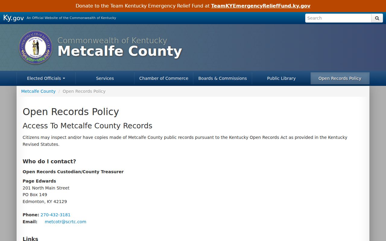 Metcalfe County arrest record open-records request route