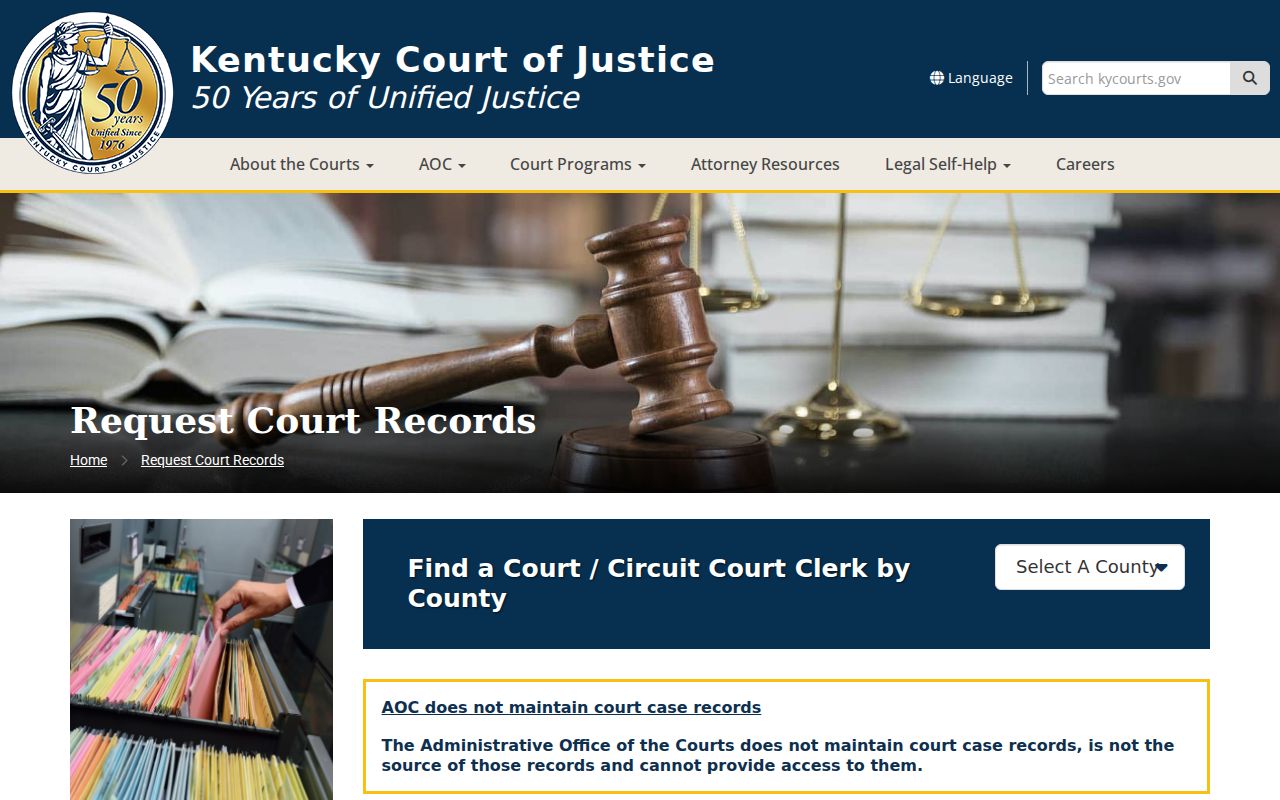 Kentucky instructions for requesting Metcalfe County court case records