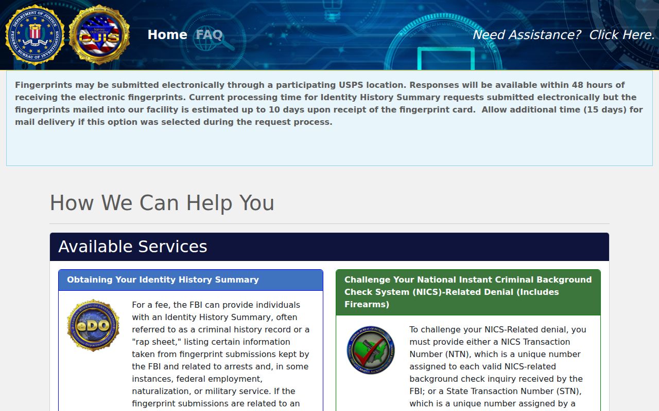 Metcalfe County criminal history FBI electronic identity-history ordering portal