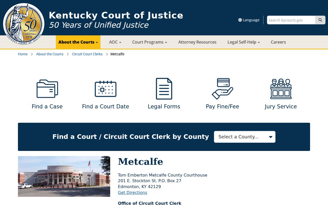 Metcalfe County criminal records official Tom Emberton courthouse page